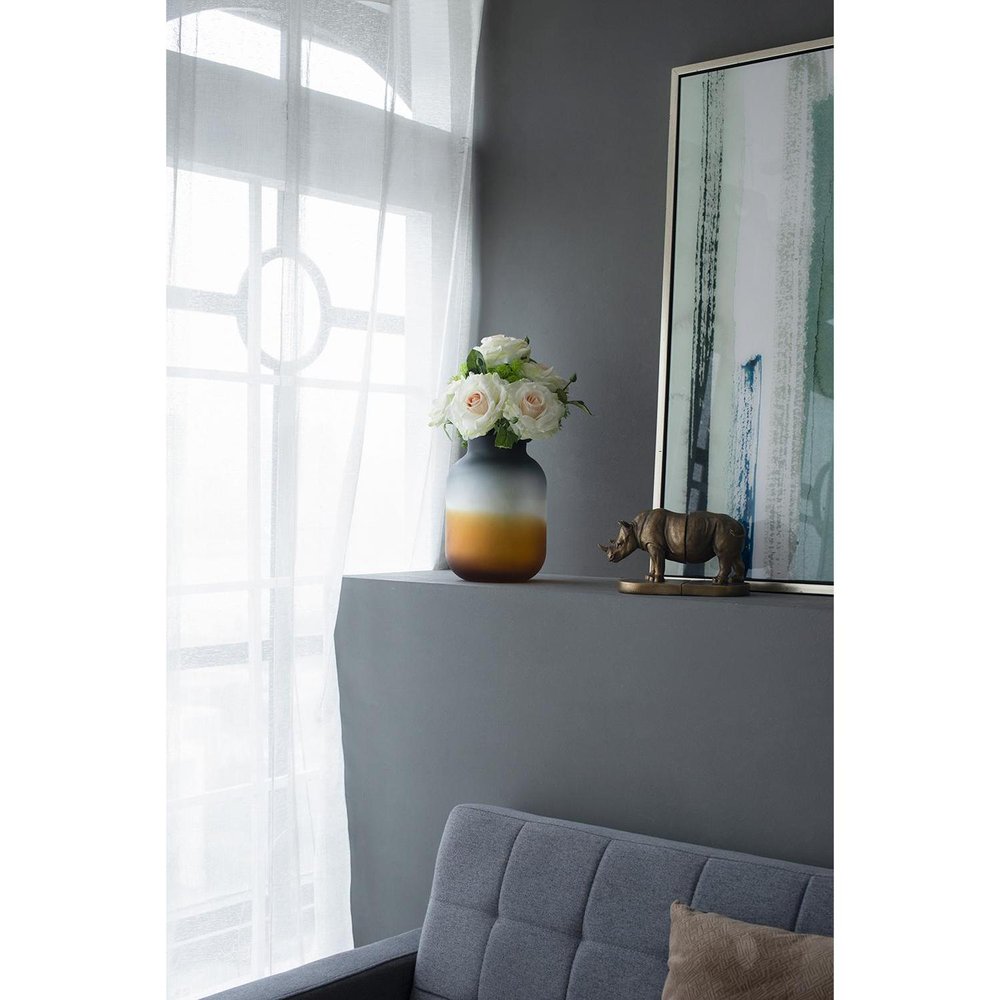 11" Charcoal And Orange Ombre Round Glass Table Vase