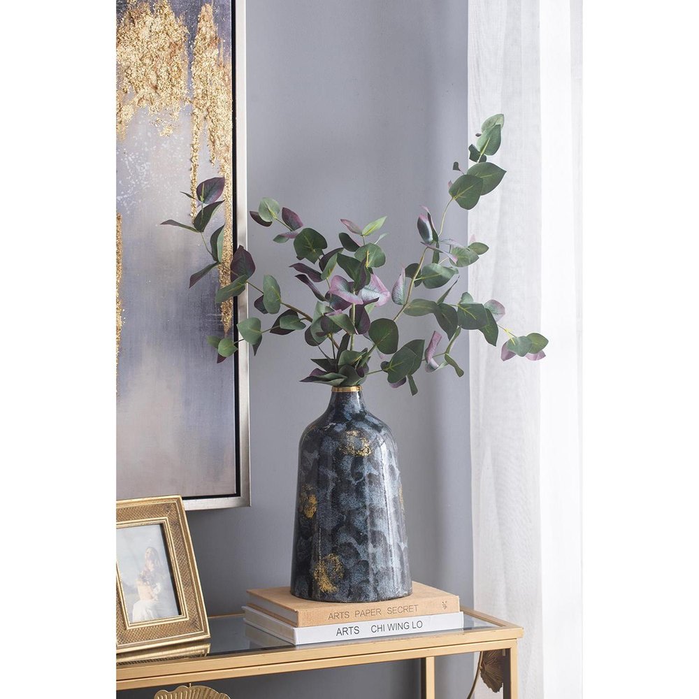 12" Blue And Gold Abstract Bud Glass Table Vase