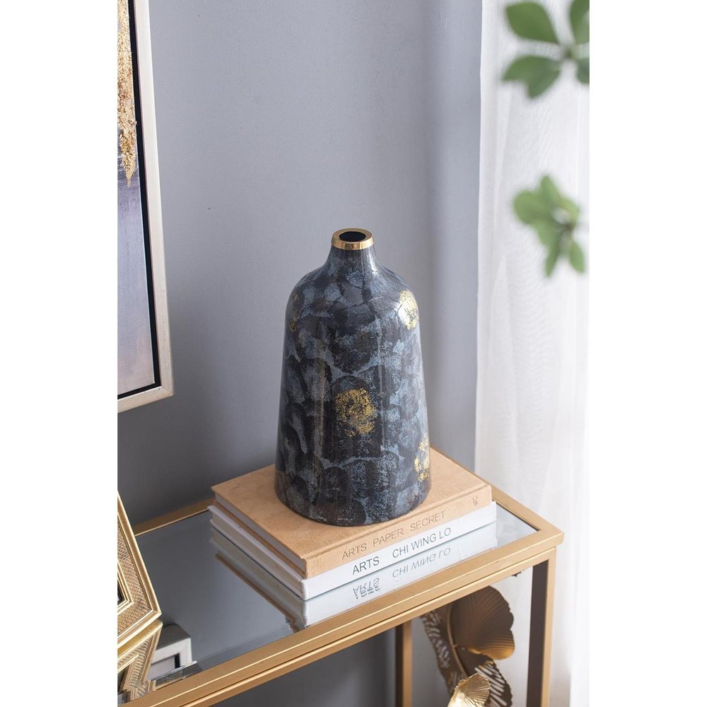 12" Blue And Gold Abstract Bud Glass Table Vase