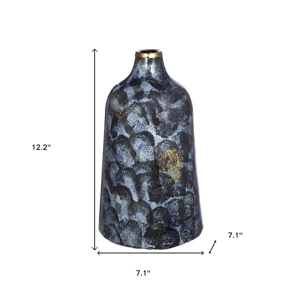 12" Blue And Gold Abstract Bud Glass Table Vase