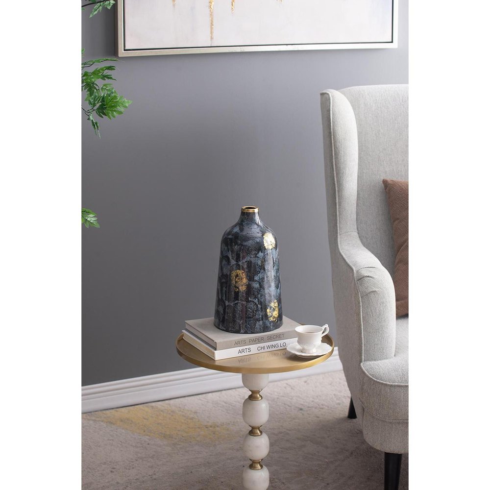 12" Blue And Gold Abstract Bud Glass Table Vase