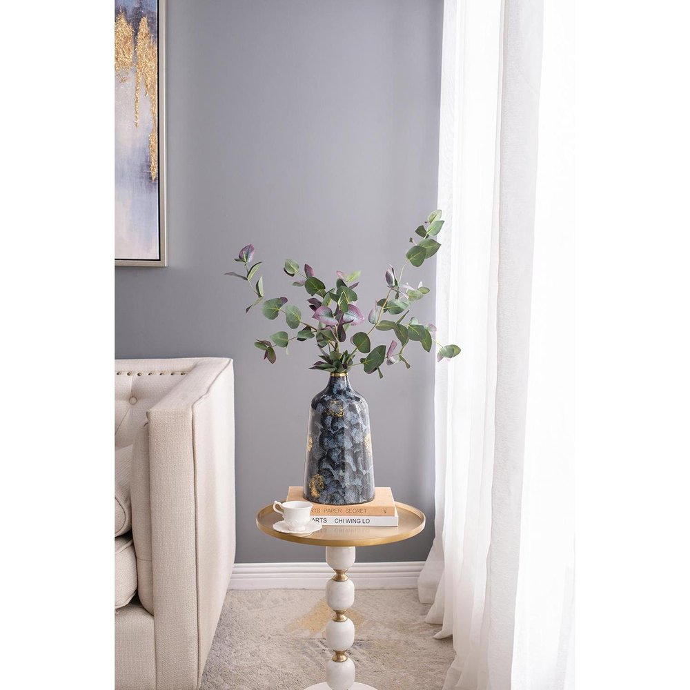 12" Blue And Gold Abstract Bud Glass Table Vase