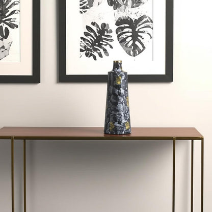 14" Blue And Gold Abstract Bud Glass Table Vase