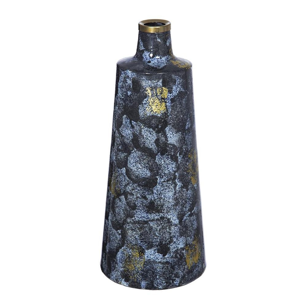 14" Blue And Gold Abstract Bud Glass Table Vase