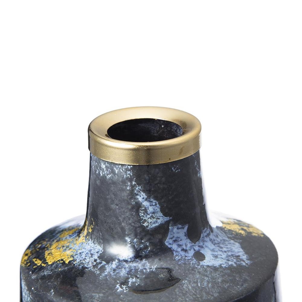 14" Blue And Gold Abstract Bud Glass Table Vase