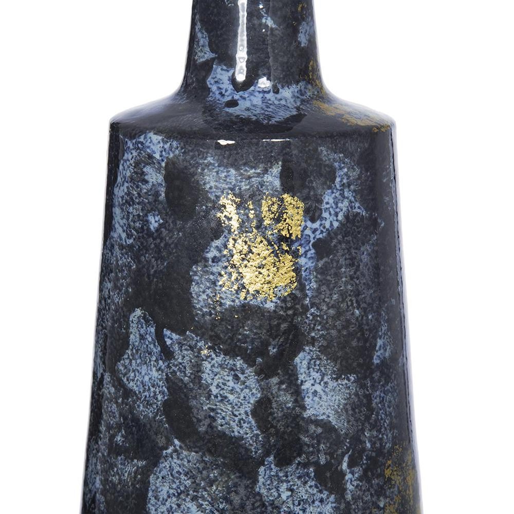 14" Blue And Gold Abstract Bud Glass Table Vase