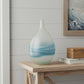 16" White And Blue Swirl Art Glass Table Vase