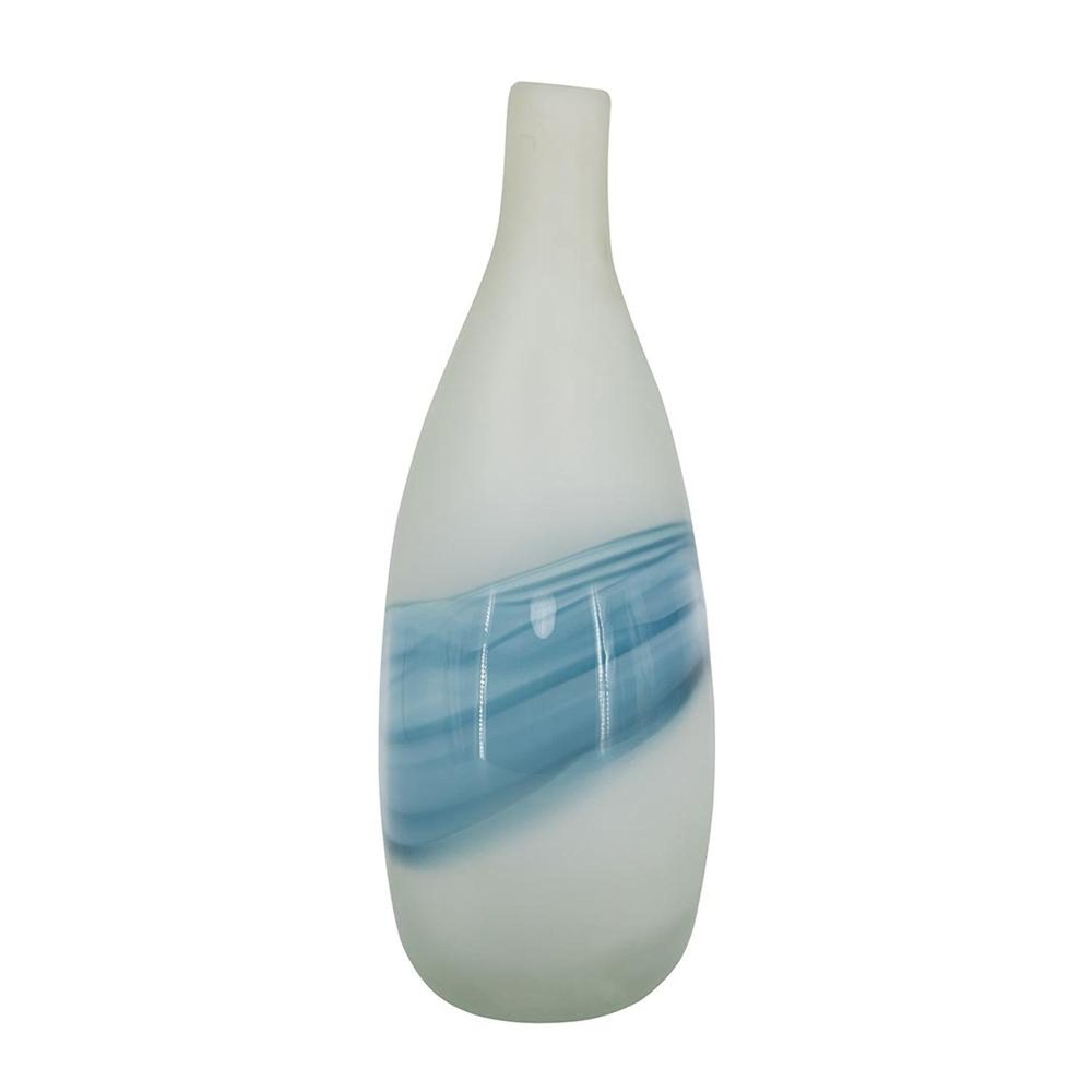 16" White And Blue Swirl Art Glass Table Vase
