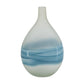 16" White And Blue Swirl Art Glass Table Vase