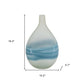 16" White And Blue Swirl Art Glass Table Vase