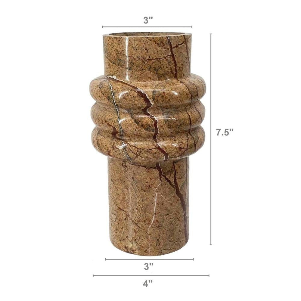8" Brown Genuine Marble Ridged Table Vase
