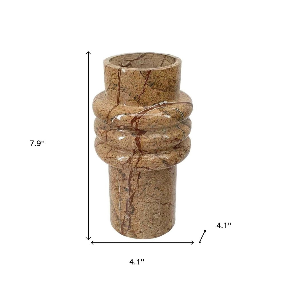 8" Brown Genuine Marble Ridged Table Vase
