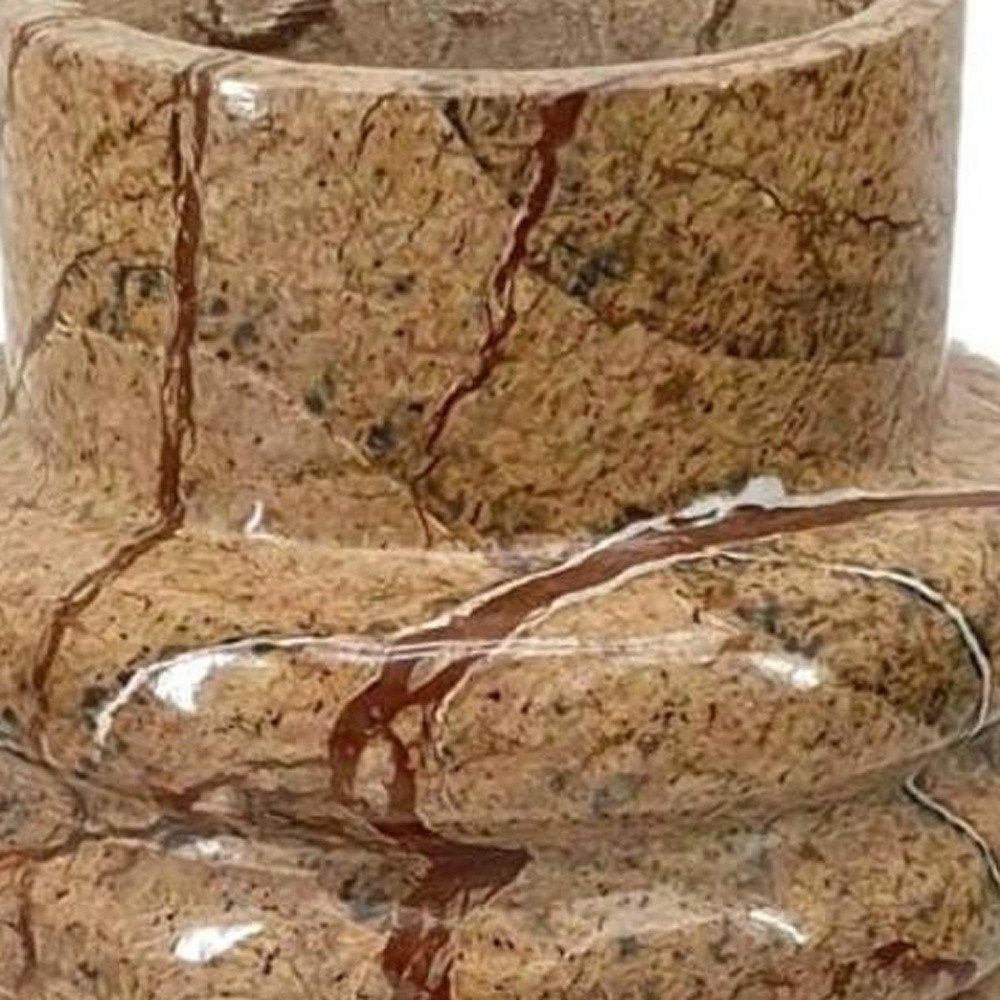 8" Brown Genuine Marble Ridged Table Vase