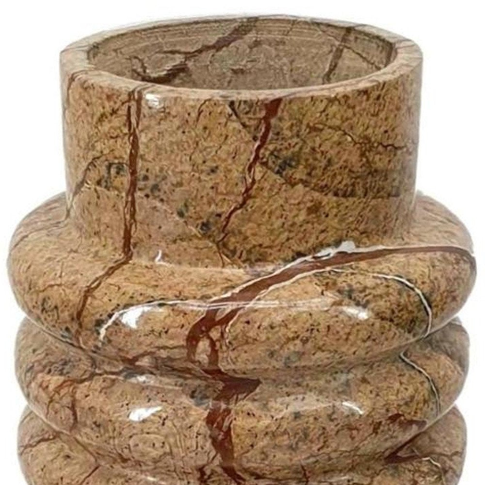 8" Brown Genuine Marble Ridged Table Vase
