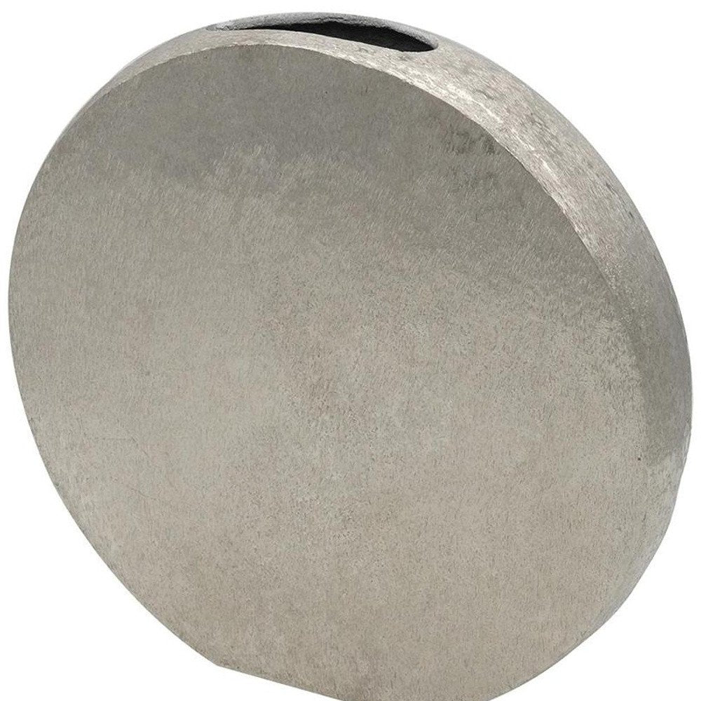 15" Silver Aluminum Round Disc Table Vase