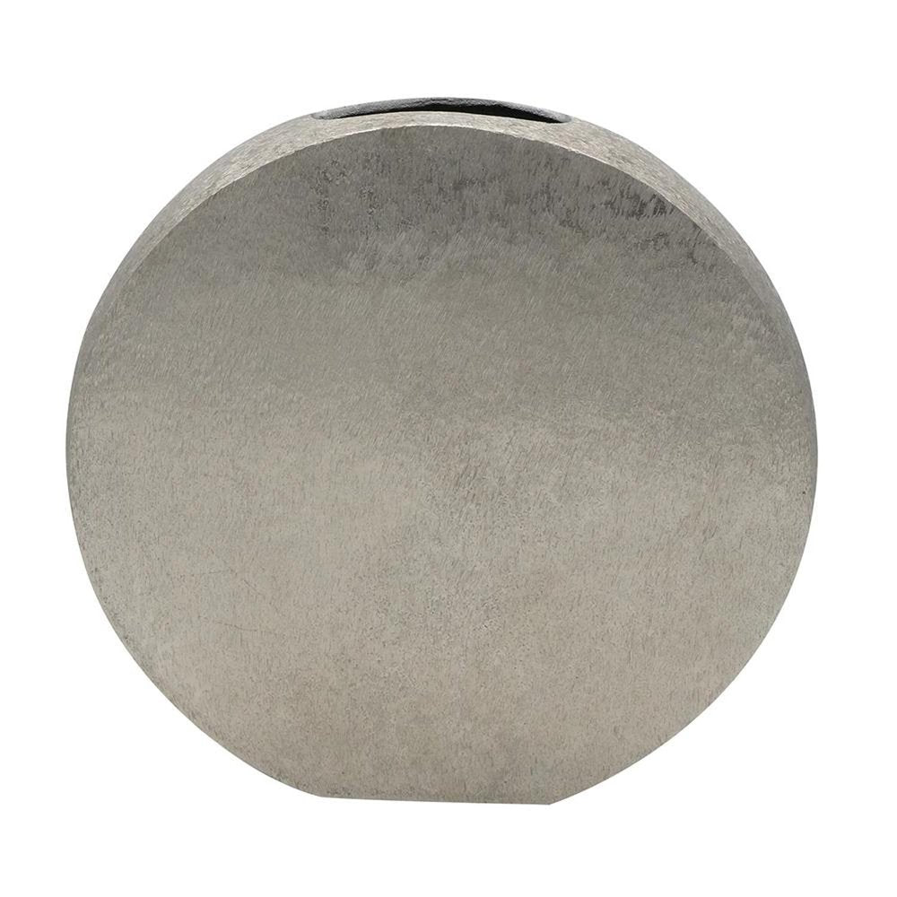 15" Silver Aluminum Round Disc Table Vase