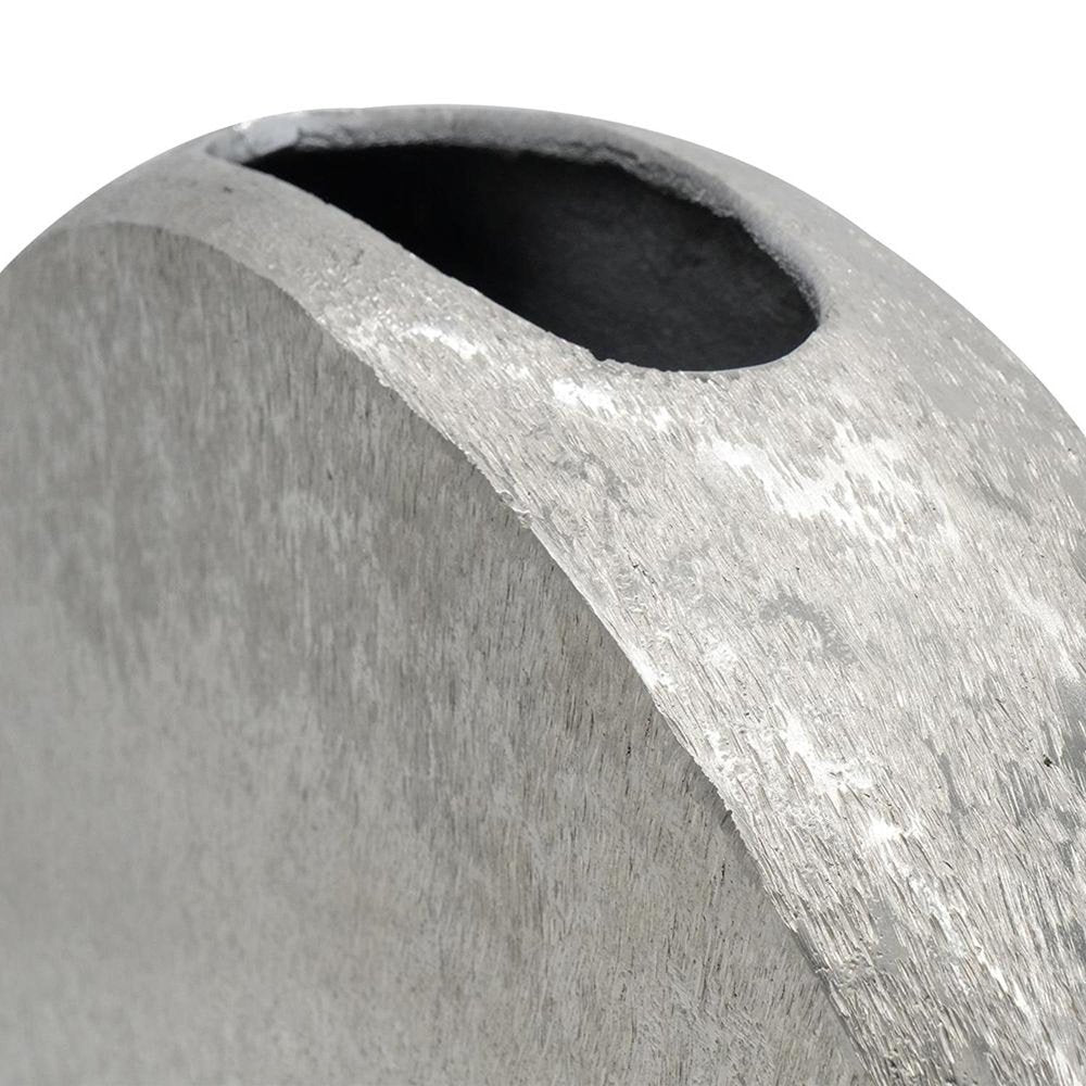 15" Silver Aluminum Round Disc Table Vase