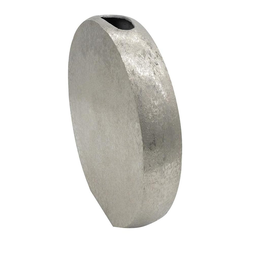 15" Silver Aluminum Round Disc Table Vase