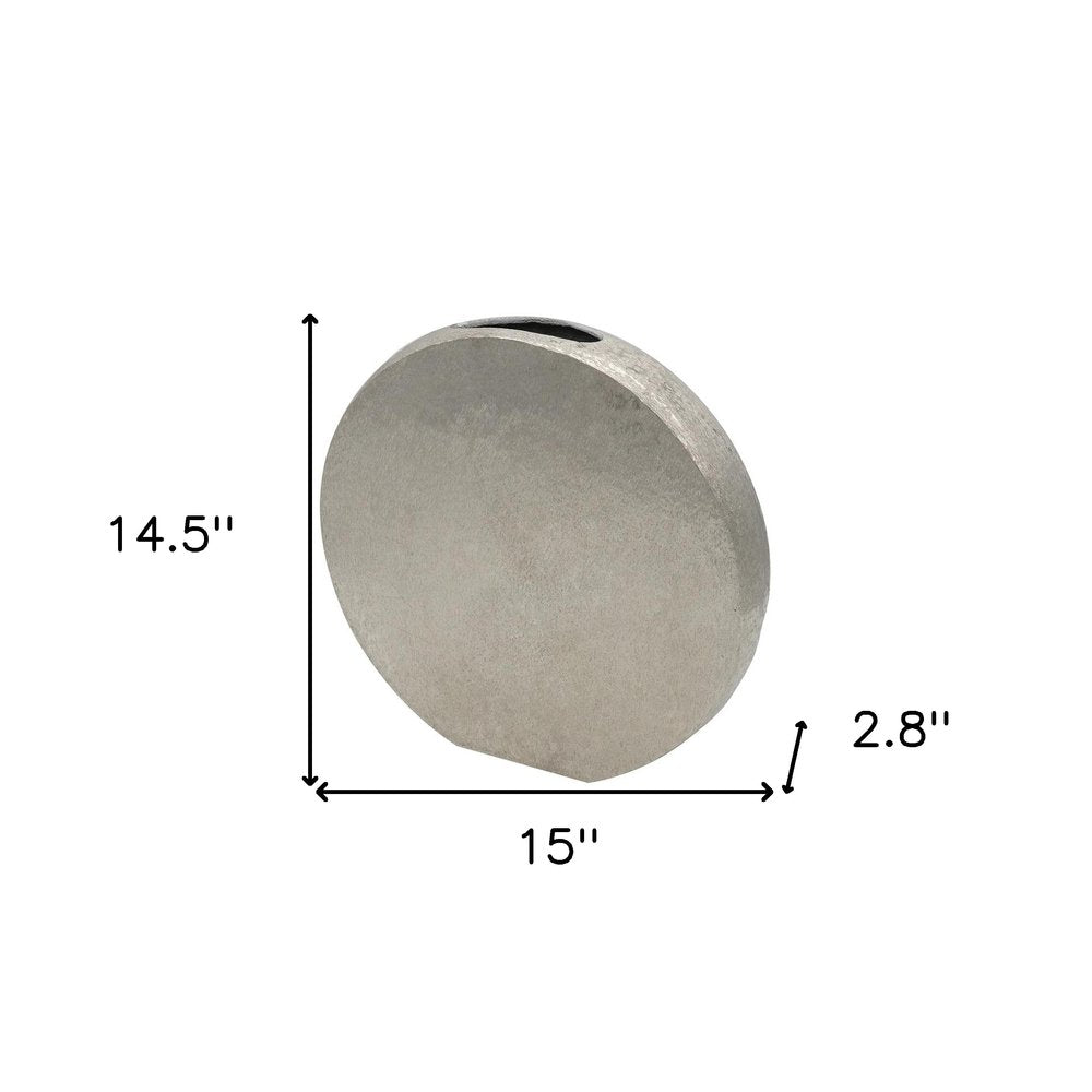 15" Silver Aluminum Round Disc Table Vase