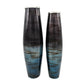 Set of Two Black And Blue Abstract Glass Cylinder Floor Vases