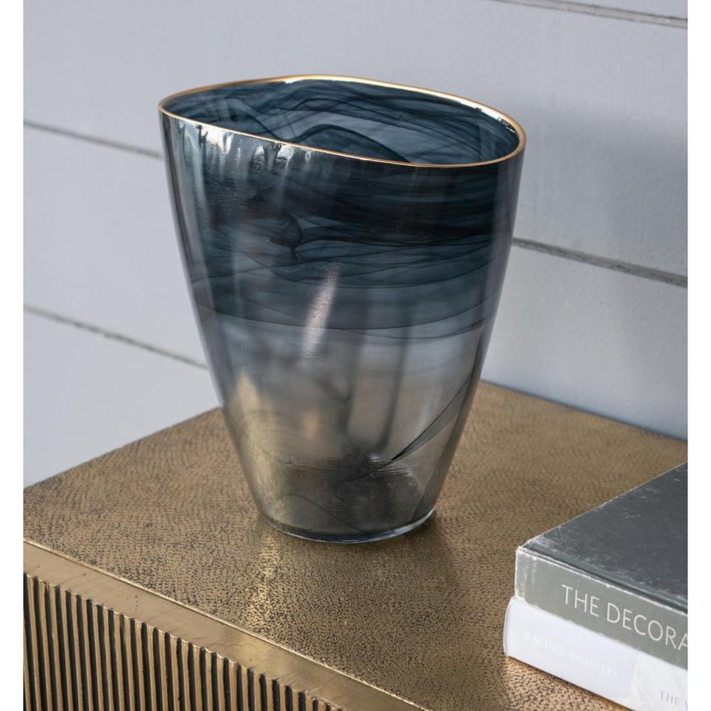 9" Charcoal Abstract Swirl Art Glass Table Vase