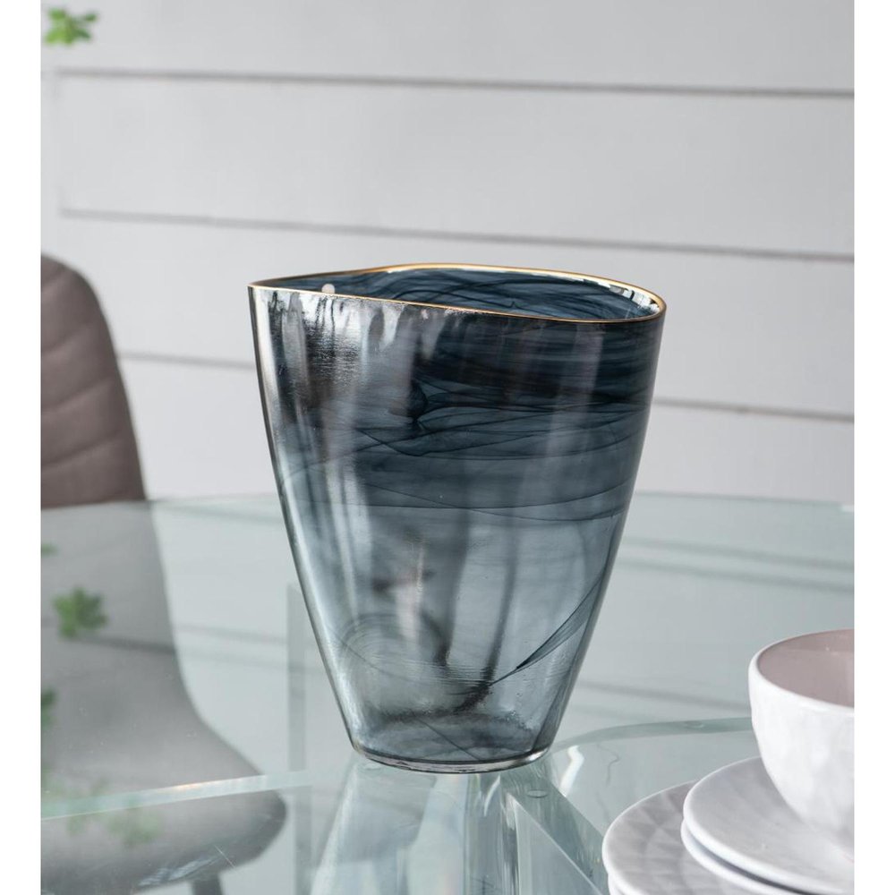 9" Charcoal Abstract Swirl Art Glass Table Vase