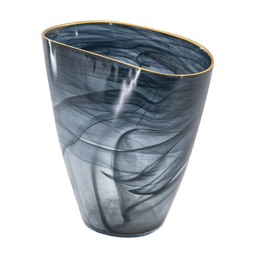 9" Charcoal Abstract Swirl Art Glass Table Vase