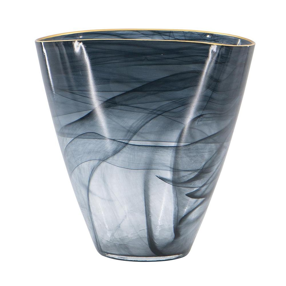 9" Charcoal Abstract Swirl Art Glass Table Vase