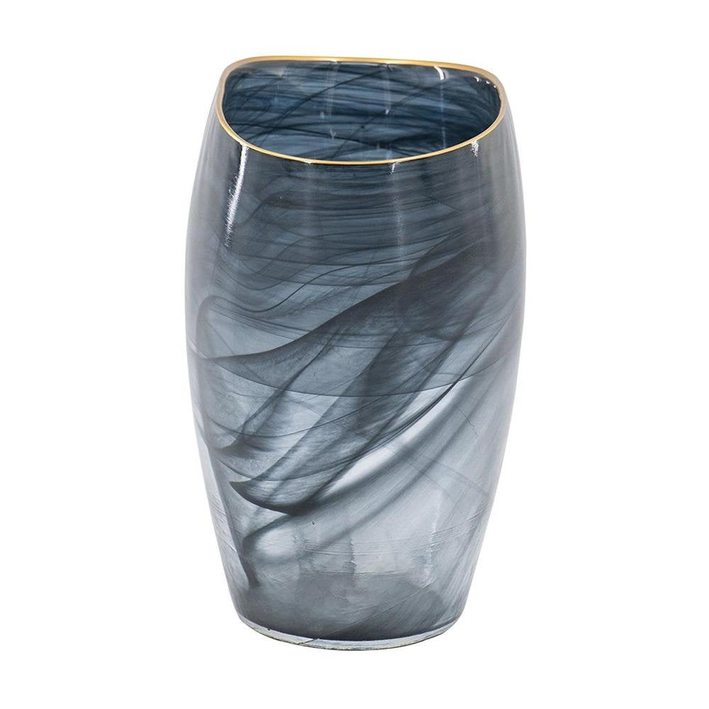9" Charcoal Abstract Swirl Art Glass Table Vase