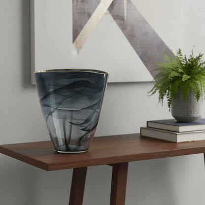 9" Charcoal Abstract Swirl Art Glass Table Vase