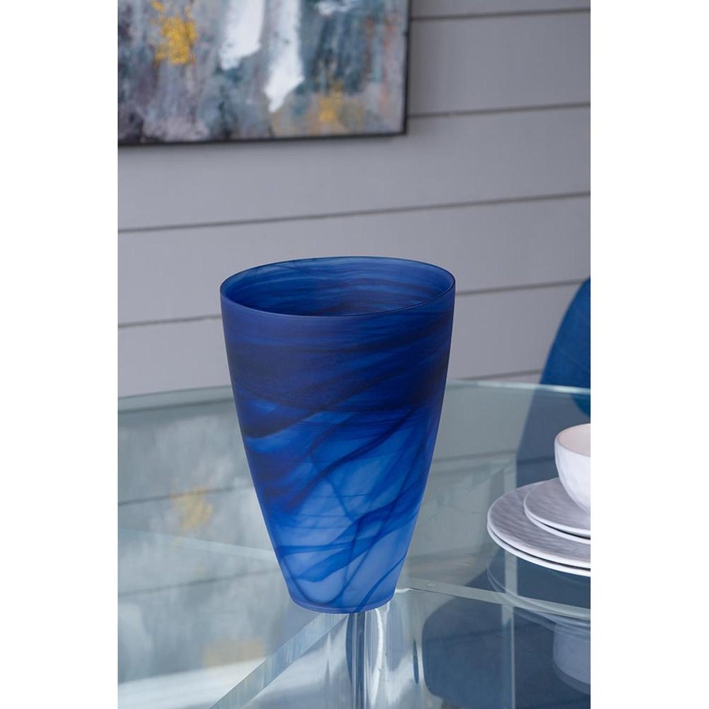 12" Blue Abstract Swirl Glass Tapered Table Vase