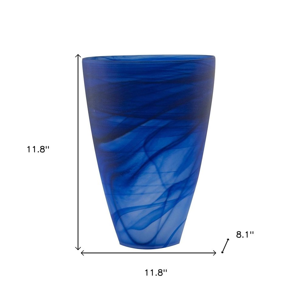 12" Blue Abstract Swirl Glass Tapered Table Vase
