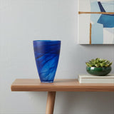 12" Blue Abstract Swirl Glass Tapered Table Vase