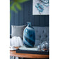 16" Blue And White Striped Swirl Art Glass Table Vase