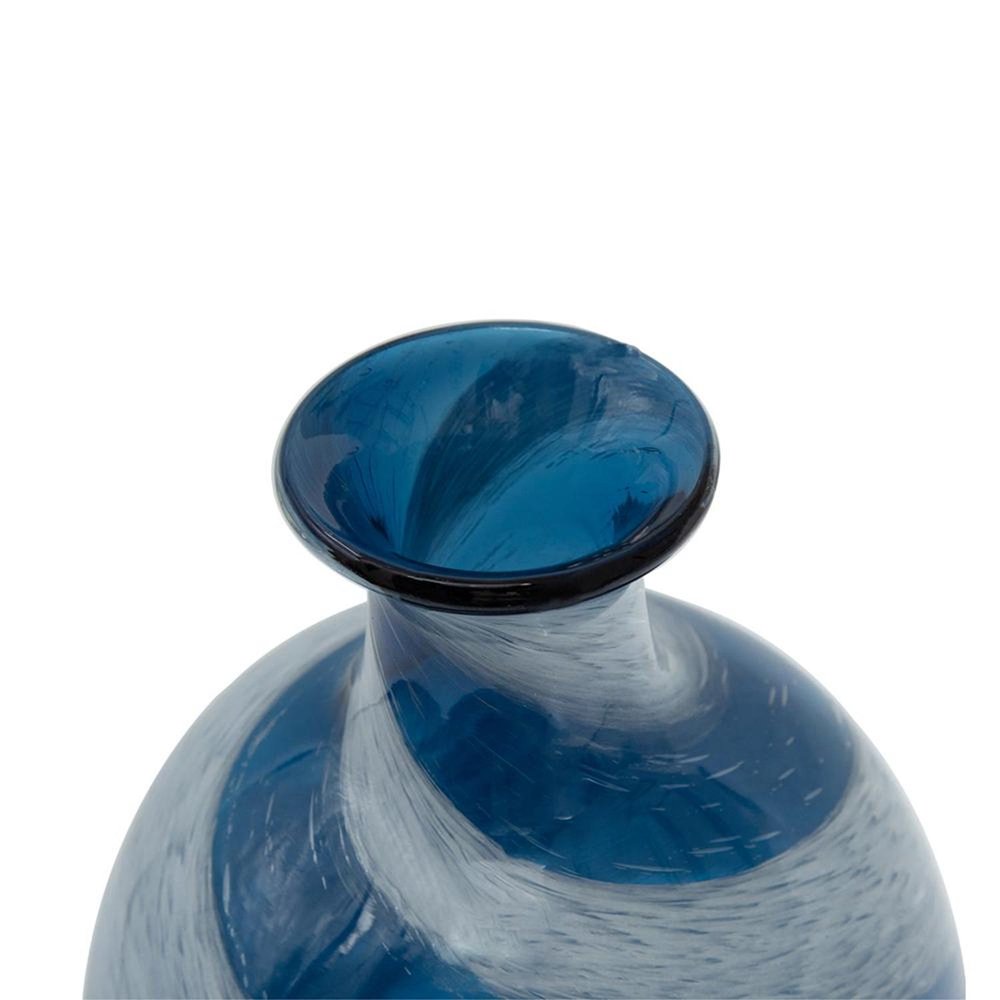 13" Blue And White Striped Swirl Art Glass Table Vase