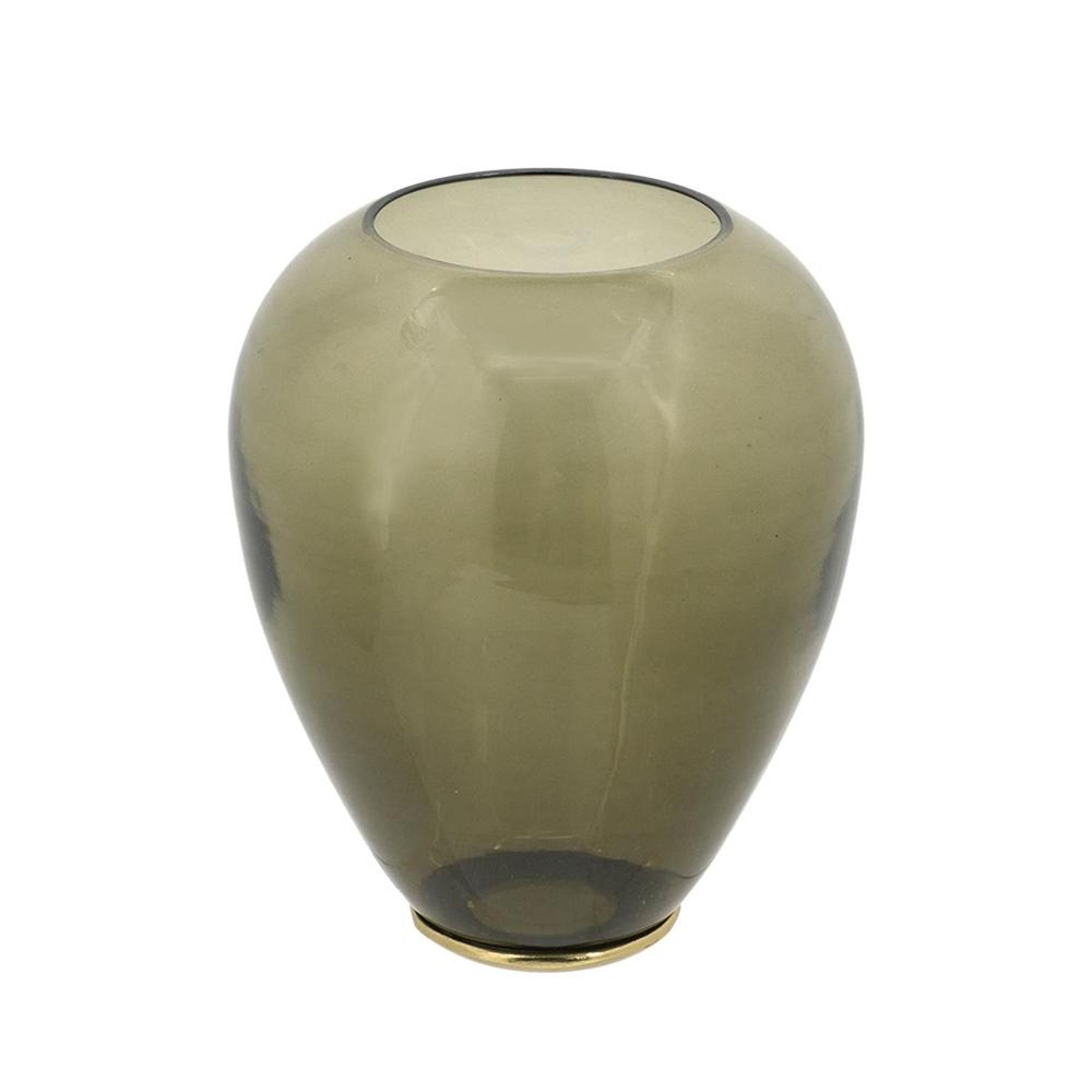 14" Dark Green And Gold Glass And Metal Round Ginger Jar