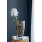 15" Dark Olive Green And Gold Branch Patterned Glass And Aluminum Table Vase