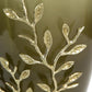 15" Dark Olive Green And Gold Branch Patterned Glass And Aluminum Table Vase