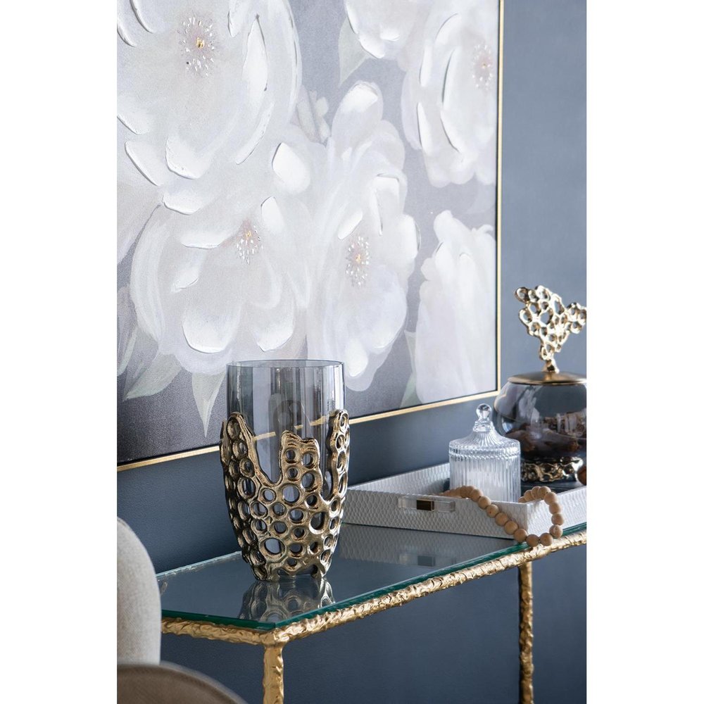 11" Black And Gold Glass And Aluminum Geo Circles Table Vase