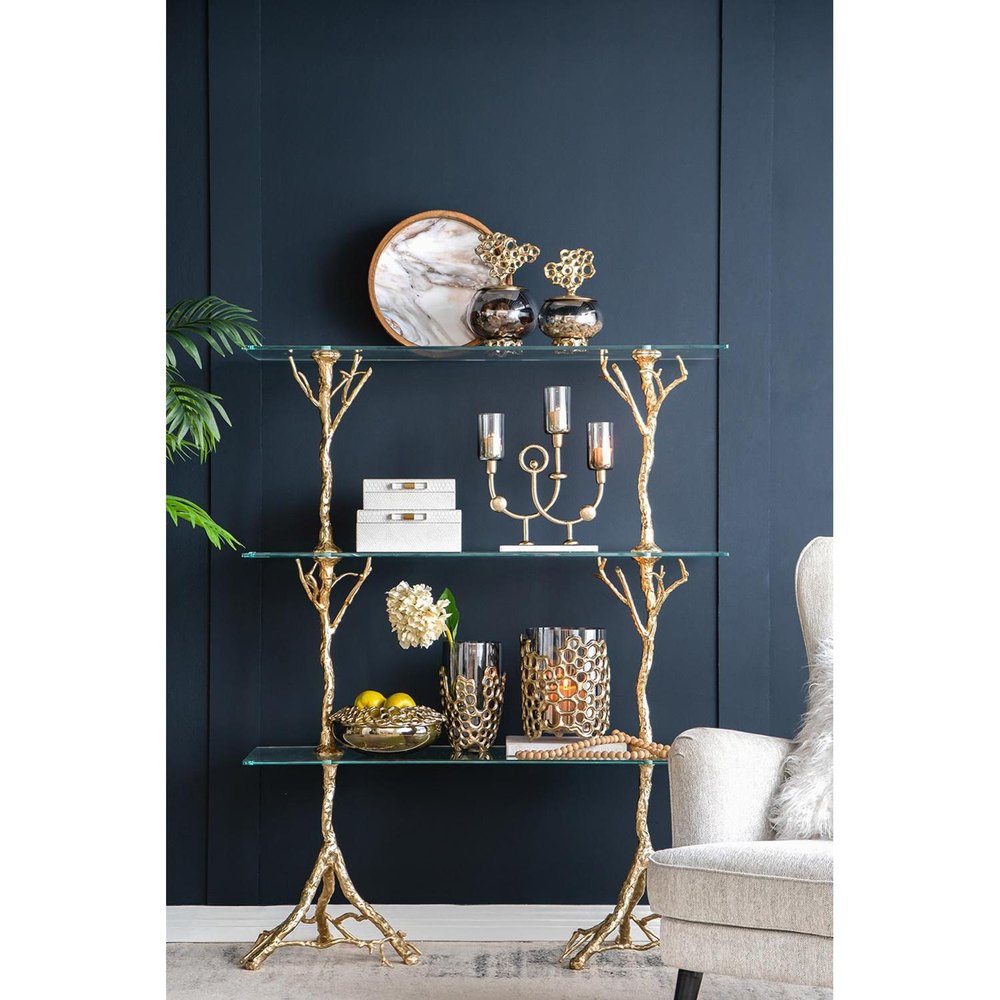 11" Black And Gold Glass And Aluminum Geo Circles Table Vase