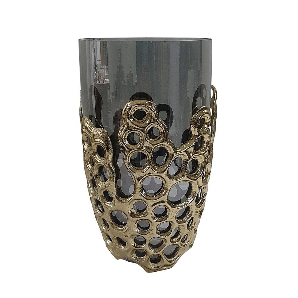 11" Black And Gold Glass And Aluminum Geo Circles Table Vase