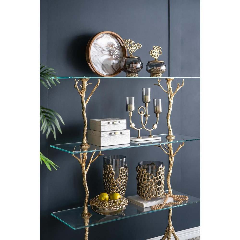 15" Black And Gold Aluminum And Glass Cylinder Table Vase