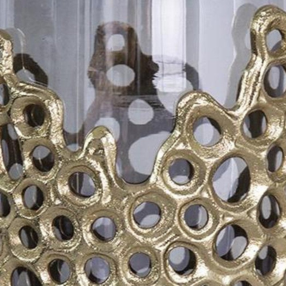 15" Black And Gold Aluminum And Glass Cylinder Table Vase