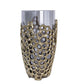 15" Black And Gold Aluminum And Glass Cylinder Table Vase