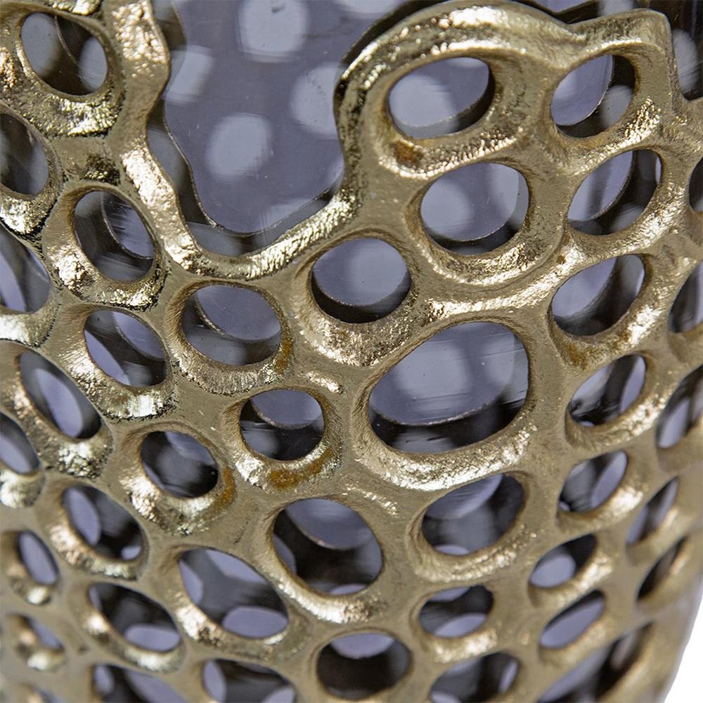 15" Black And Gold Aluminum And Glass Cylinder Table Vase