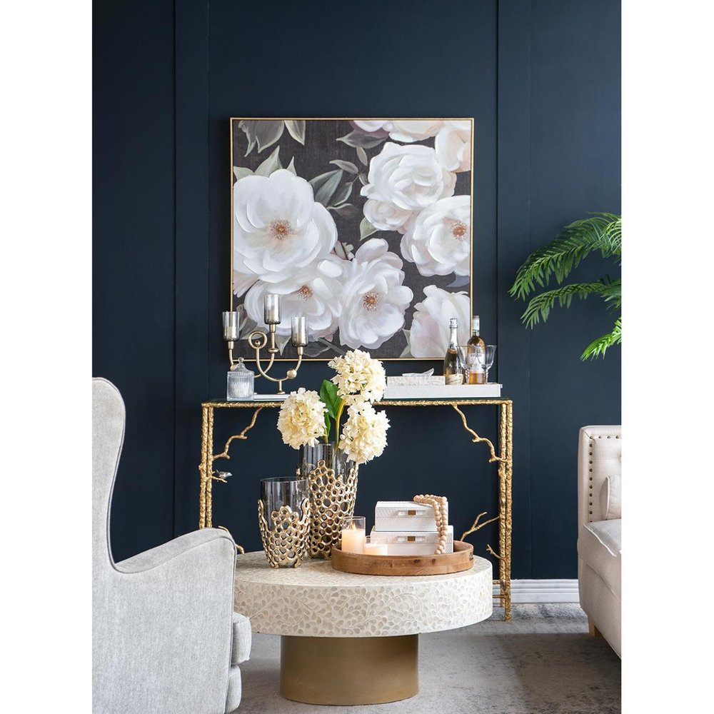 15" Black And Gold Aluminum And Glass Cylinder Table Vase