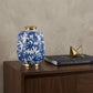 11" Blue White And Gold Chinoiserie Floral Porcelain Table Vase