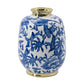 11" Blue White And Gold Chinoiserie Floral Porcelain Table Vase