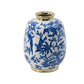 11" Blue White And Gold Chinoiserie Floral Porcelain Table Vase