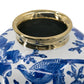 11" Blue White And Gold Chinoiserie Floral Porcelain Table Vase